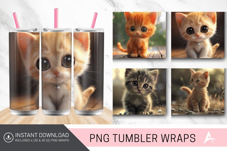 3D Cute Baby Kitten Tumbler Wrap