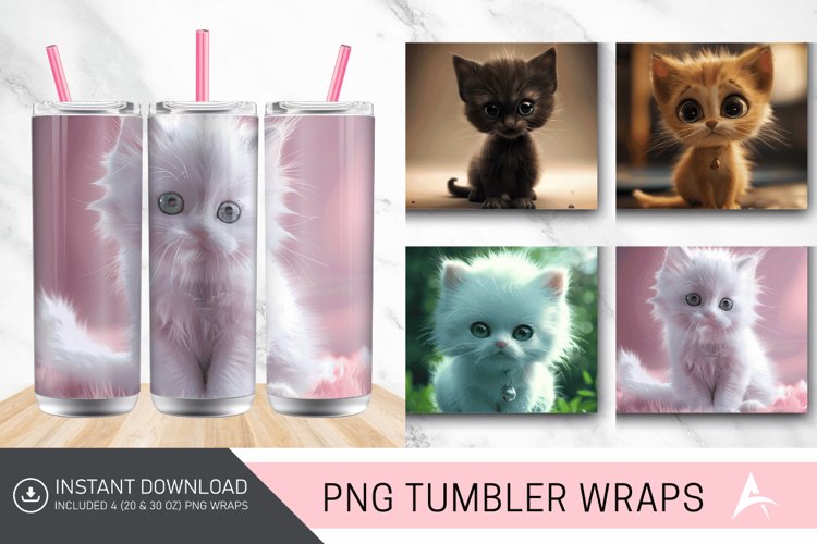 3D Cute Baby Kitten Tumbler Wrap