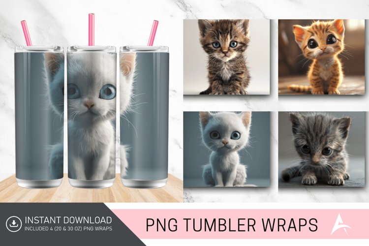 3D Cute Baby Kitten Tumbler Wrap