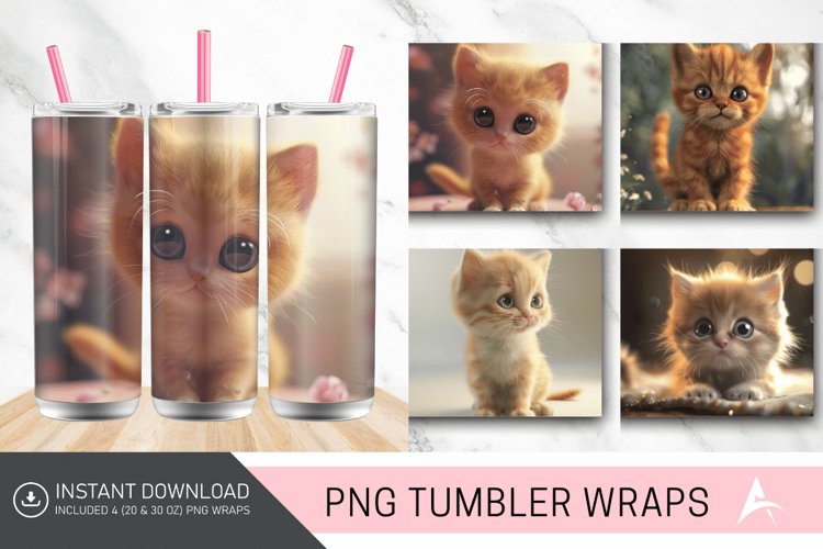 3D Cute Baby Kitten Tumbler Wrap