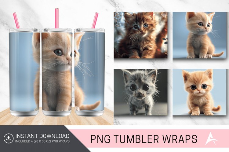 3D Cute Baby Kitten Tumbler Wrap