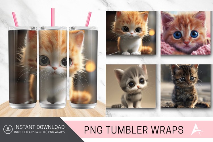 3D Cute Baby Kitten Tumbler Wrap