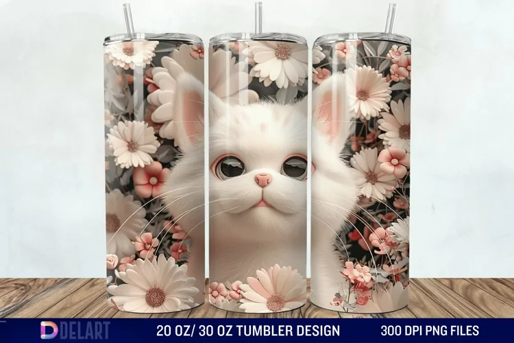 3D Cute Cat Flowers Tumbler Wrap