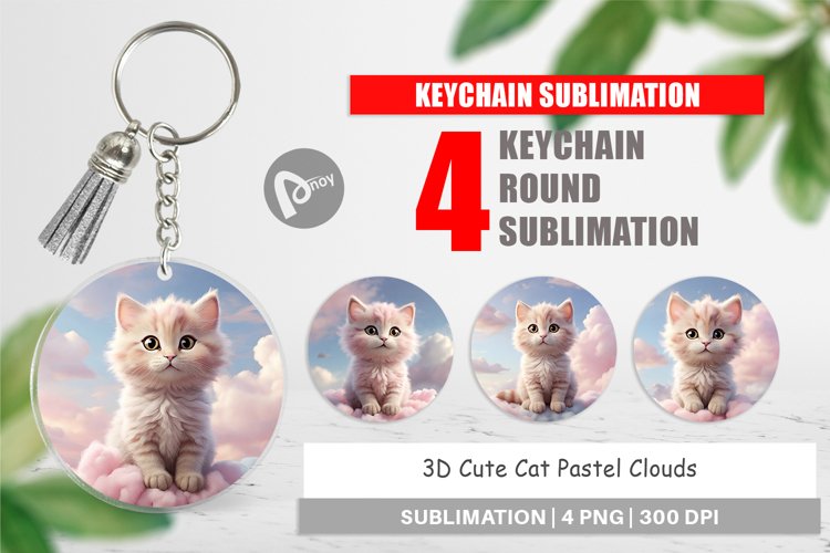 Keychain 3D Cute Cat Pastel