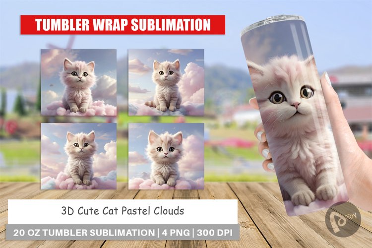 Tumbler Wrap 3D Cute Cat Pastel