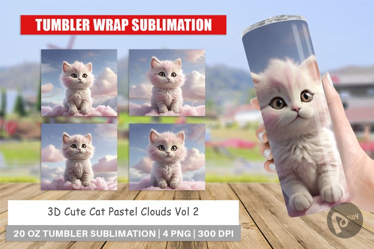 Tumbler Wrap 3D Cute Cat Pastel