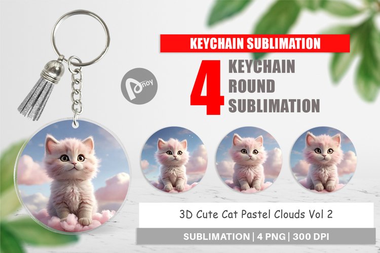 Keychain 3D Cute Cat Pastel