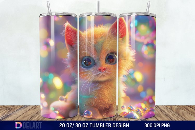 3D Cute Cat Tumbler Wrap example image 1