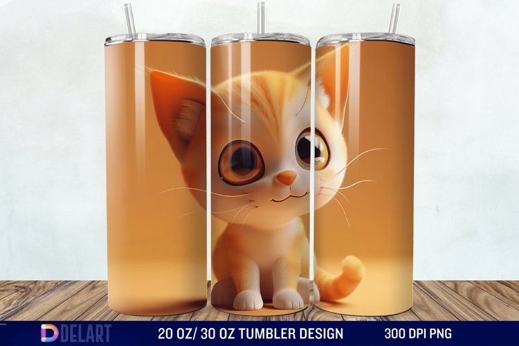3D Cute Cat Tumbler Wrap example image 1