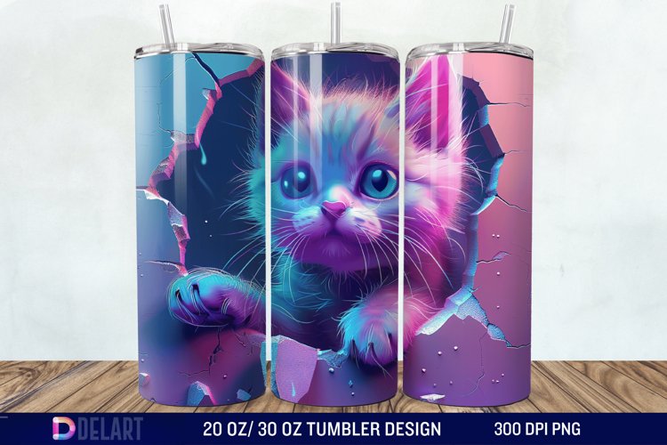 3D Cute Cat Tumbler Wrap example image 1