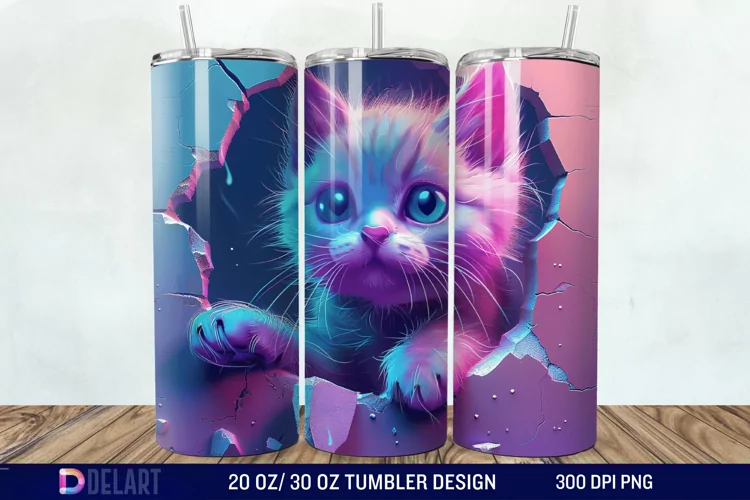3D Cute Cat Tumbler Wrap