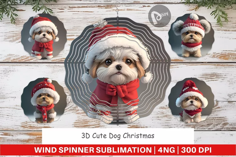 Wind Spinner 3D Cute Dog Christmas