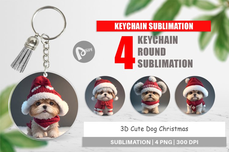 Keychain 3D Cute Dog Christmas