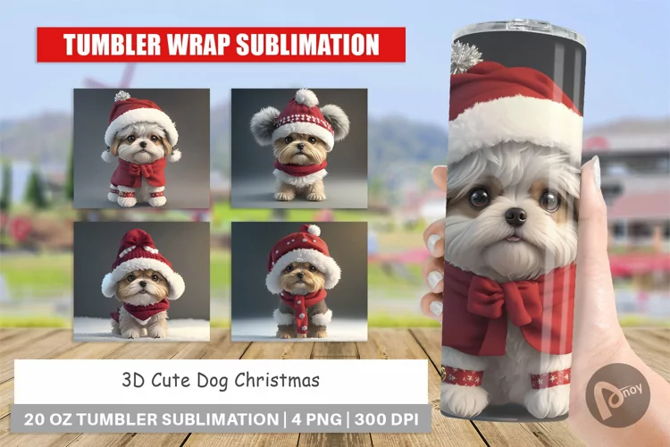 Tumbler Sublimation Wrap 3D Cute Dog Christmas