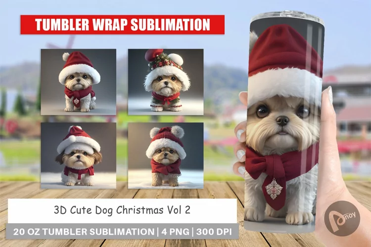 Tumbler Sublimation Wrap 3D Cute Dog Christmas