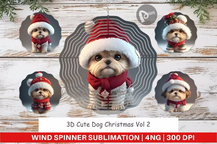 Wind Spinner 3D Cute Dog Christmas