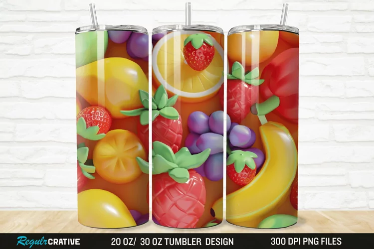 3D Cute Fruits 20/30oz Skinny Tumbler