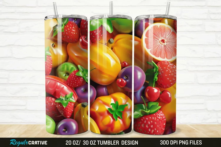 3D Cute Fruits 20/30oz Skinny Tumbler