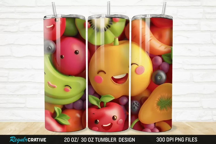 3D Cute Fruits 20/30oz Skinny Tumbler