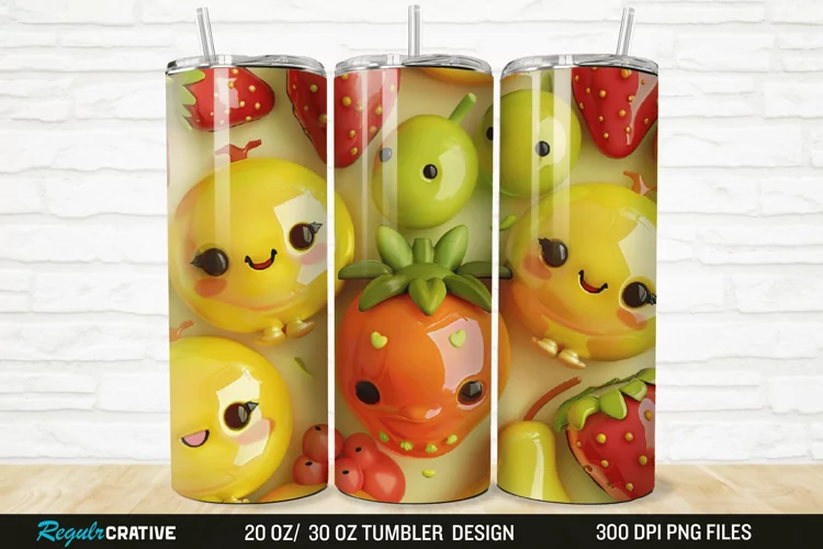 3D Cute Fruits 20/30oz Skinny Tumbler