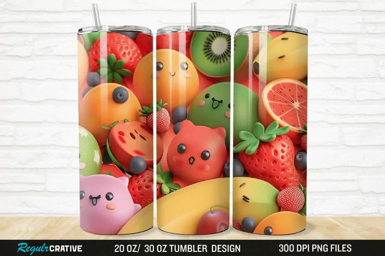 3D Cute Fruits 20/30oz Skinny Tumbler
