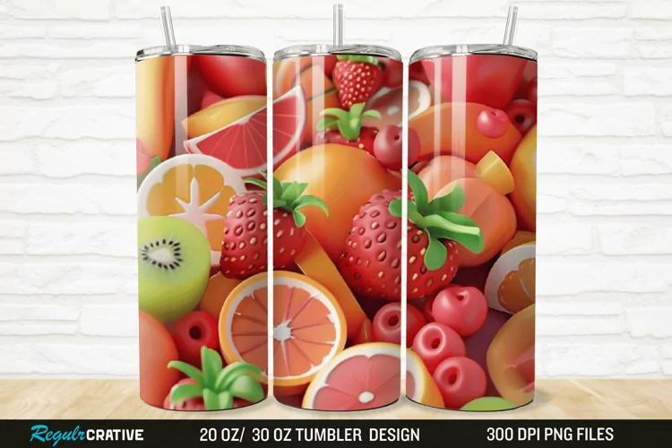 3D Cute Fruits 20/30oz Skinny Tumbler