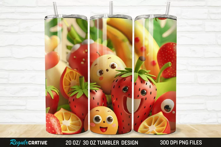 3D Cute Fruits 20/30oz Skinny Tumbler
