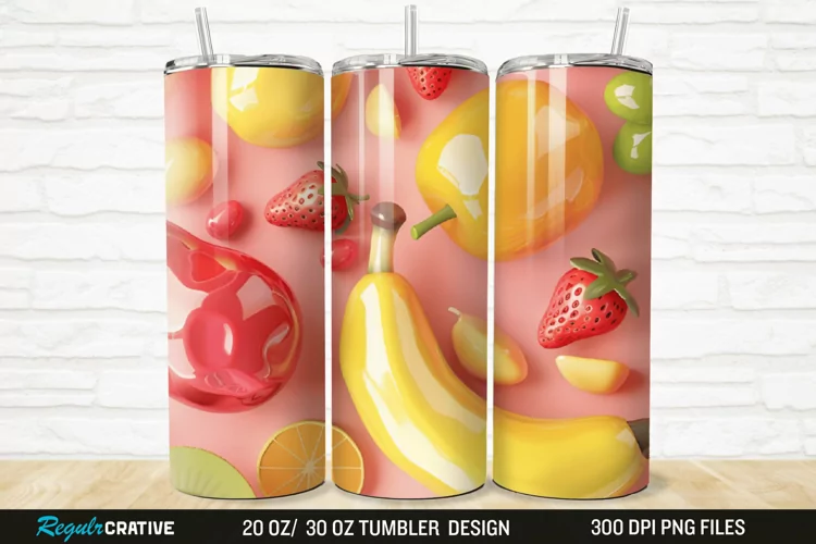 3D Cute Fruits 20/30oz Skinny Tumbler