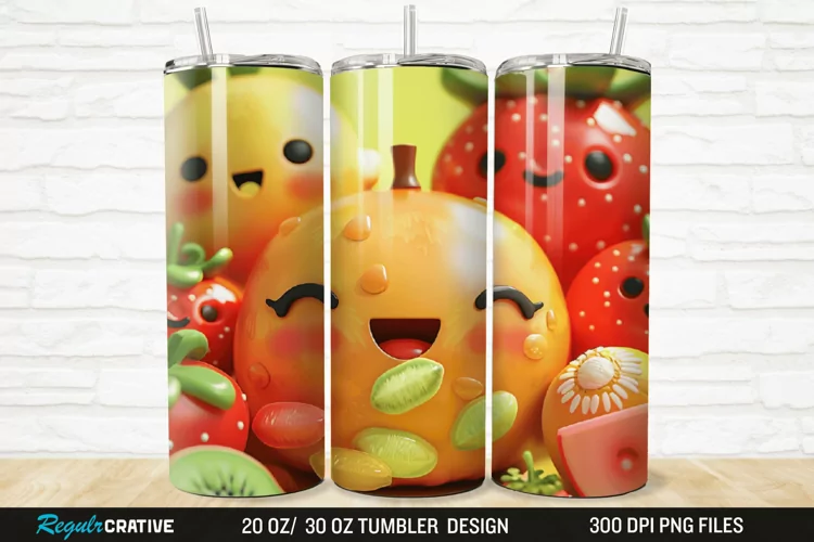 3D Cute Fruits 20/30oz Skinny Tumbler