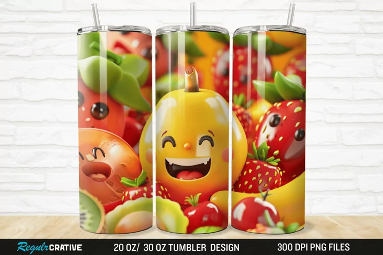 3D Cute Fruits 20/30oz Skinny Tumbler