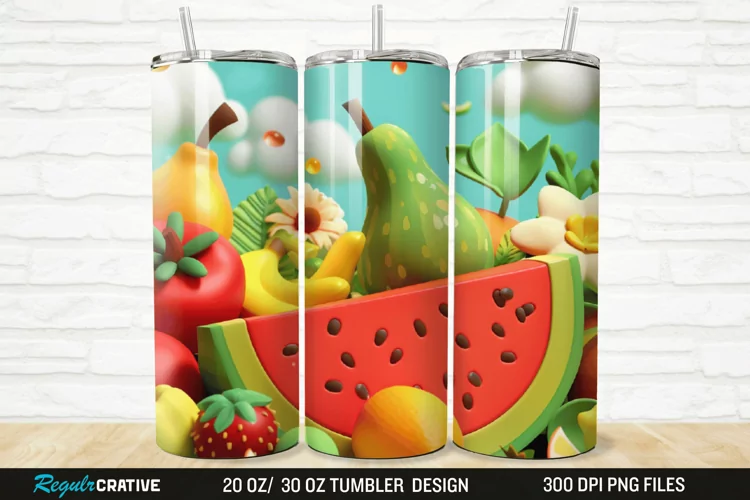 3D Cute Fruits 20/30oz Skinny Tumbler