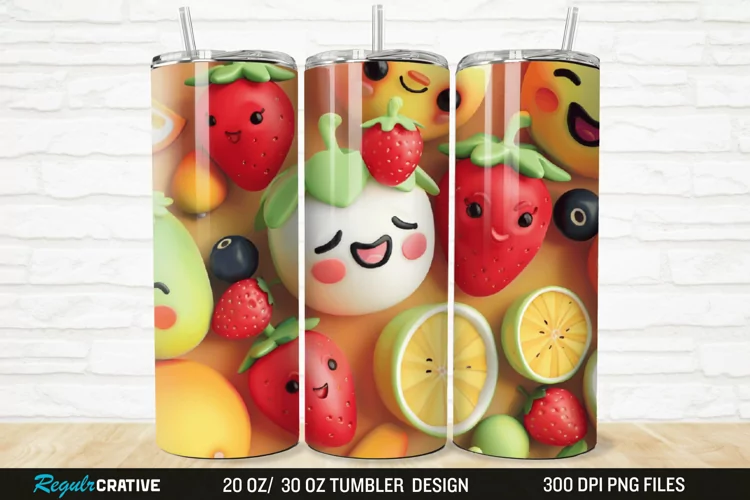 3D Cute Fruits 20/30oz Skinny Tumbler