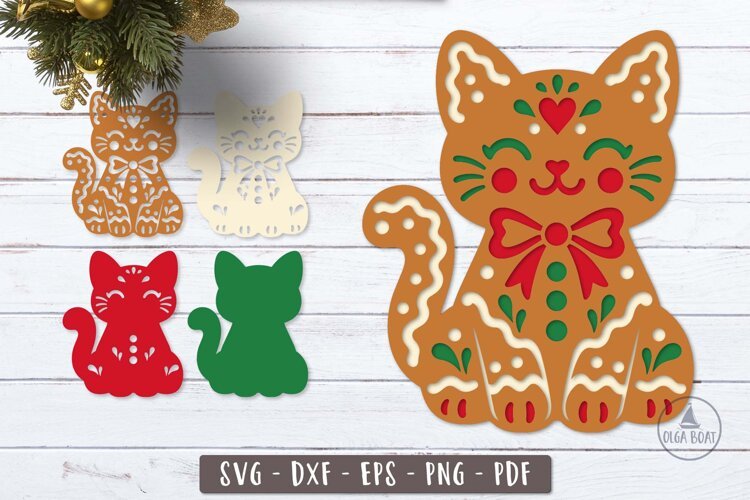 3d Cute Gingerbread Cat SVG Layered design