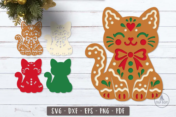 3d Cute Gingerbread Cat SVG Layered design