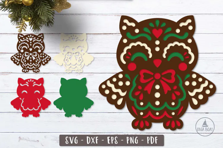 3d Cute Gingerbread Owl SVG Layered design