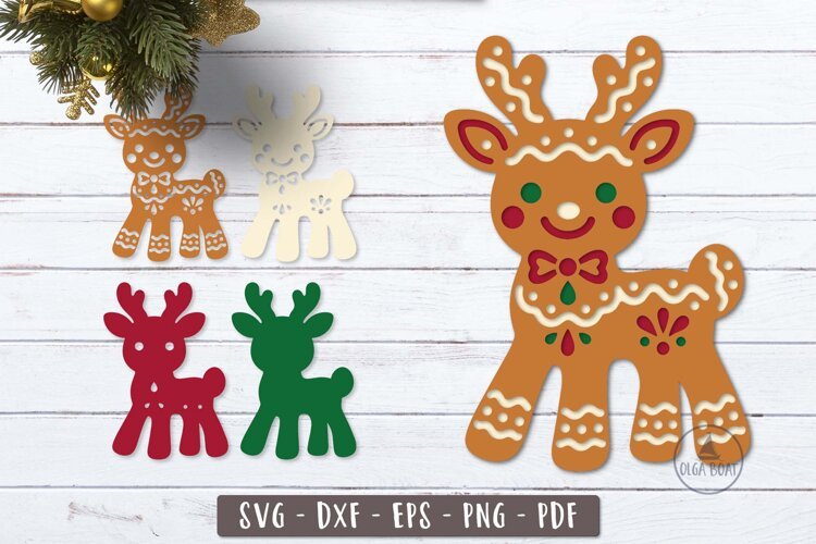 3d Cute Gingerbread Reindeer SVG Layered design
