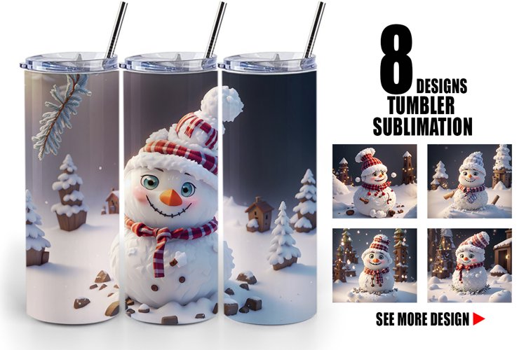3D Cute Snowman | Tumbler Sublimation Wrap