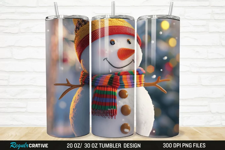 3D Cute Snowman 20/30oz Skinny Tumbler