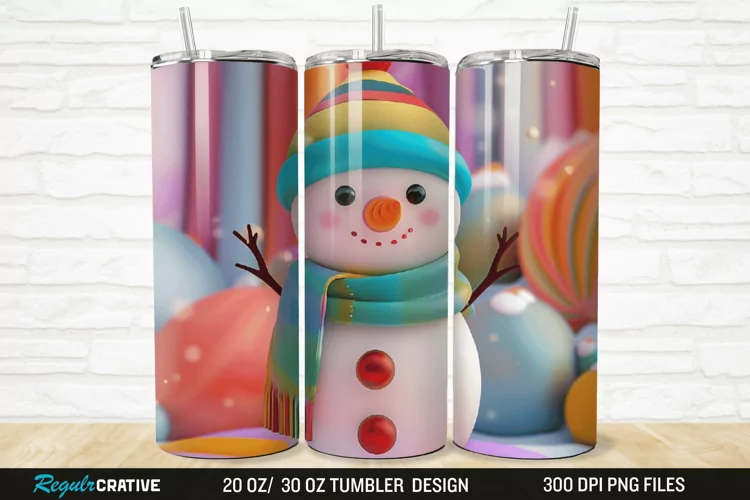 3D Cute Snowman 20/30oz Skinny Tumbler