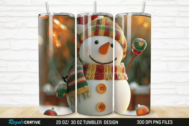 3D Cute Snowman 20/30oz Skinny Tumbler