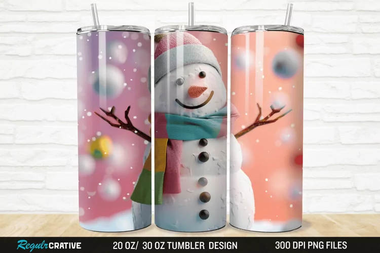3D Cute Snowman 20/30oz Skinny Tumbler