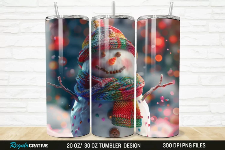3D Cute Snowman 20/30oz Skinny Tumbler