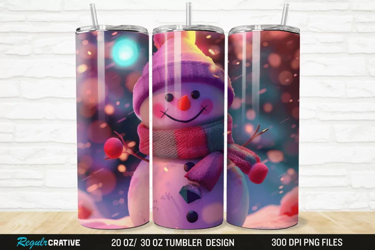 3D Cute Snowman 20/30oz Skinny Tumbler