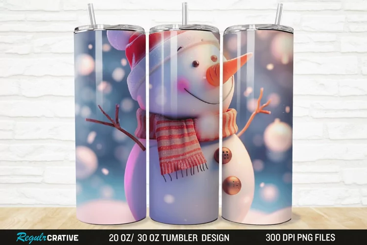 3D Cute Snowman 20/30oz Skinny Tumbler