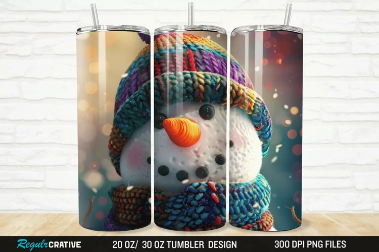 3D Cute Snowman 20/30oz Skinny Tumbler