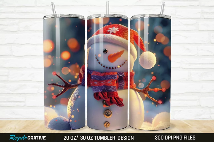3D Cute Snowman 20/30oz Skinny Tumbler