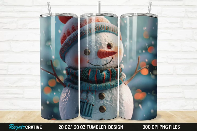 3D Cute Snowman 20/30oz Skinny Tumbler