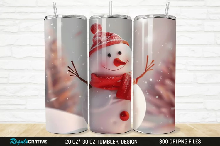 3D Cute Snowman 20/30oz Skinny Tumbler
