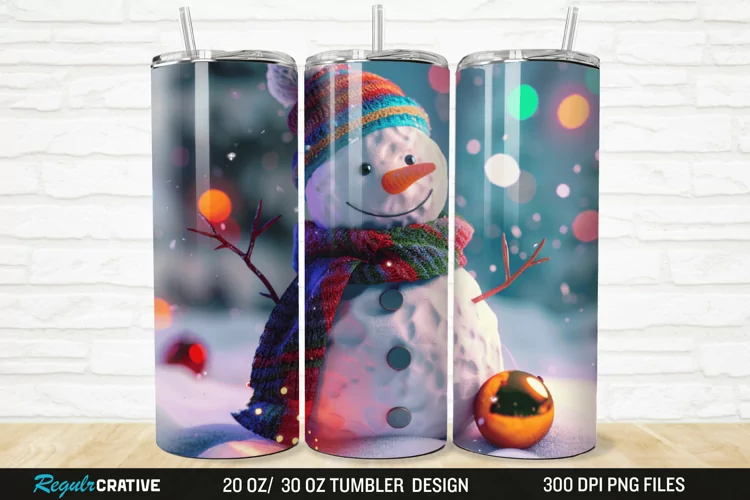 3D Cute Snowman 20/30oz Skinny Tumbler
