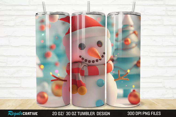3D Cute Snowman 20/30oz Skinny Tumbler